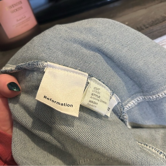 Reformation Arizona Button Down Denim Mini Dress Size 12 - Picture 8 of 8